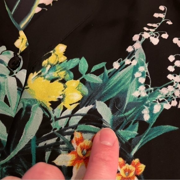 ALFANI PETITE Black Green Floral White? Collar Lace Sleeveless Button Blouse Top - Picture 14 of 16